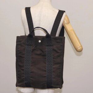 HERMES Her Line Backpack Canvas Gray Silver Auth 145996